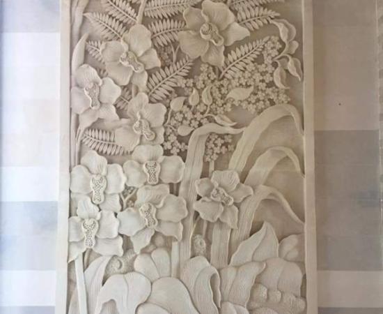 Ornamen Relief Batu Alam Bali Motif Daun