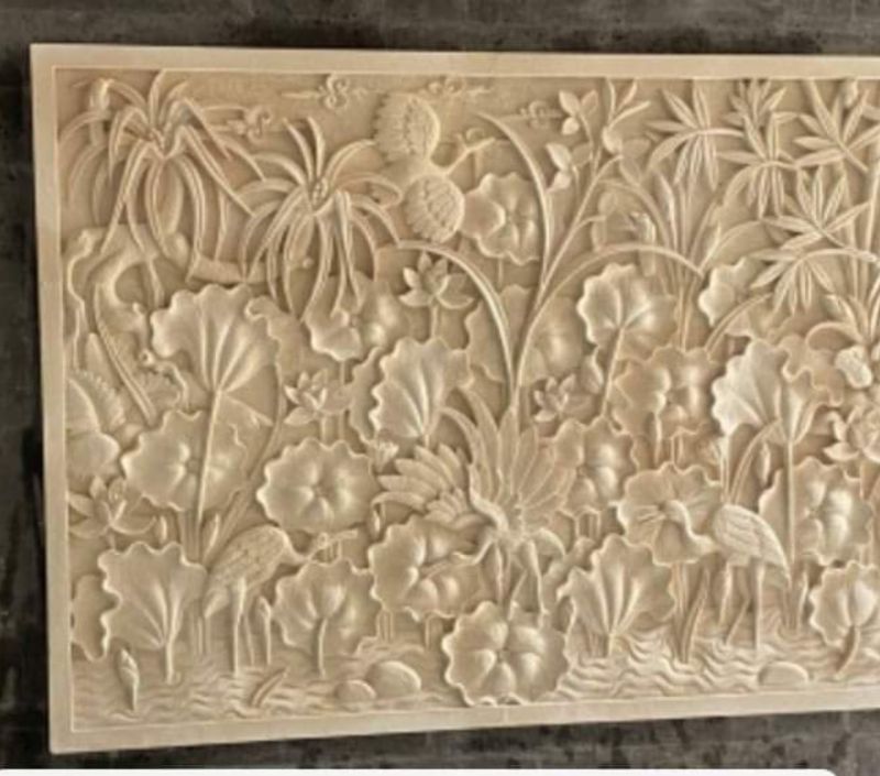 relief  dinding  bambu kombinasi daun lotus