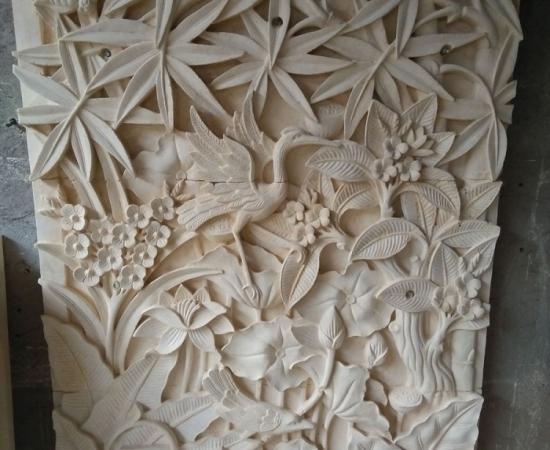 Relief Bali Ukiran Stil Bali Motif Burung Bangau